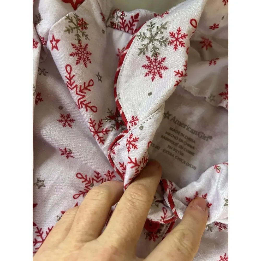 American Girl White Pajamas With Silver Red Snowflakes size 6